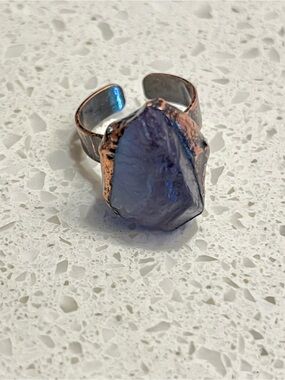 Retro Style Natural Crystals Cluster Big Statement Adjustable‎ Ring
